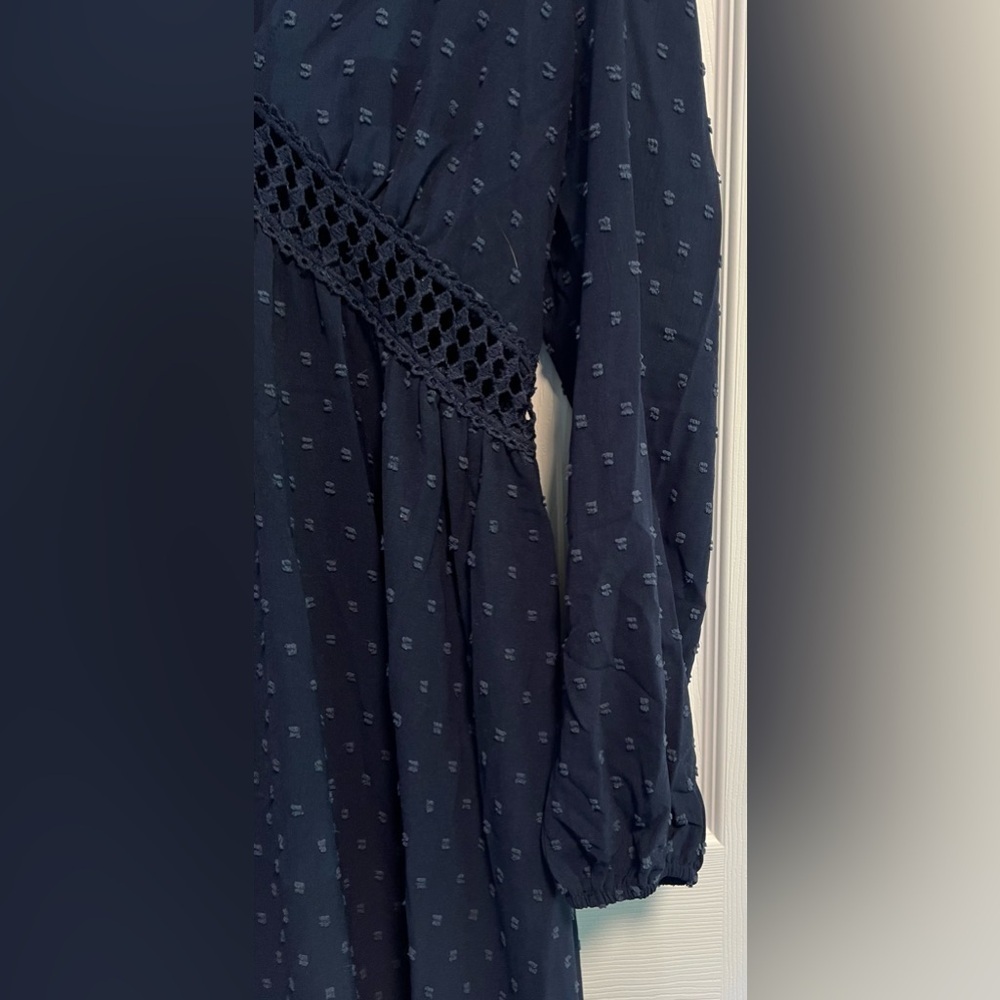 Women's Navy Blue Cottagecore Long Sleeved Maxi Dress - Picture 2 of 4